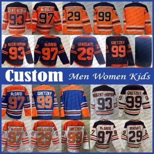 CUSTOM 99 Wayne Gretzky Custom Herren Damen Kinder Hockey Jersey 29 Leon Draisaitl 93 Ryan Nugent-Hopkins Connor McDavid Darnell Nurse Kailer Yam
