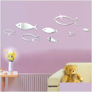 Wall Stickers 8 Pcs Litter Fish Acrylic Mirror Bedroom Living Room Decor Home Decoration Accessories Drop Delivery Garden Dhj9L