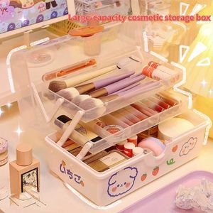 Storage Boxes Bins Multilayer Cosmetic Storage Box Plastic Clear Cute Makeup Organizer Desk Large-capacity Makeup Accessories Organizer Box Storage P230324