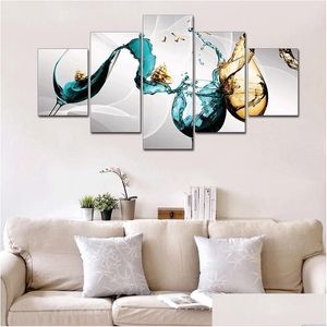 Pinturas 5 painéis vidro de vinho abstrato de luxo telas de arte impressa na parede moderna imagem decorativa para a decoração da casa da sala dhc2y