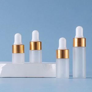 Frosted Glass Sample Packaging 1ml 2ml 4ml 5ml Dropper Bottles with Rose Gold Cap