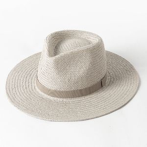 Szerokie brzegowe kapelusze wiadra zwykła zespół Panama Straw for Women Summer Beach Sun Hat Kościół pogrzebowy Derby Fedora Cap UPF50 230325