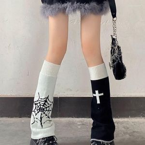 Skarpetki dla kobiet akademia y2k pajęczyny harajuku czarny biała biała bok noszenia nóg cieplejsze długie skarpetki japońska moda kawaii got punkowa grunge dziewczyna