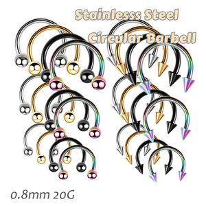 Nose Rings Studs 6Pcs Septum Piercing Ring Circular Horseshoe Barbells for Ear Lip Eyebrow Body Pirercing Ball Cone Steel Hoop 20G 08mm 230325