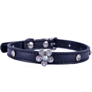 Os colarinhos de gato lidera a moda PU Leather Collar Rhinestone Flower Charm Crystal craveded for Cats Small Pet Dog Supplies