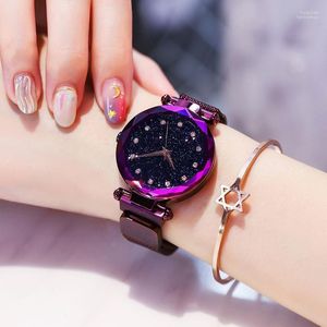 Наручительные часы Starry Sky Women Watch Fashion Elegant Magnet Buckle Vibrato Purple Gold Ladies.