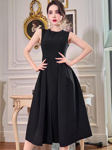 Lässige Kleider Schwarz Elegante Frauen Abendkleid Temperament Einfache Oansatz Ärmellose Dünne Midi Party Club Prom Dame Robe Femme Mujer Vestid