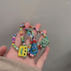 Bracciale rigido cartone animato viso carino robot braccialetto design resina con perline colorate per donne ragazza studentessa novità ornamenti gingillo regalo