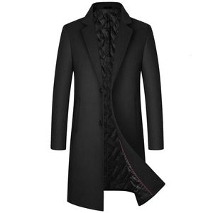 Cappotto invernale da uomo in misto lana moda lungo stile inglese business casual trench solido giacche spesse 230325