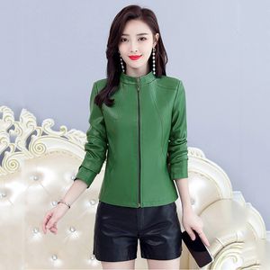 Women's Jackets Women Leather Jacket Spring Autumn Fashion Small Stand Collar Slim Sheepskin Short Coat Split Outerwear Streetwear 230324