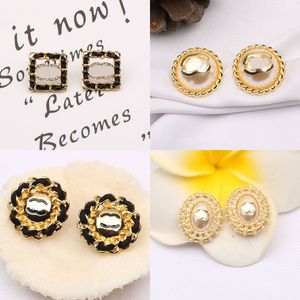 23ss 20style Mixed Brand Designer Double Letters Stud Simple 18K Gold Plated 925 Silver Circle Round Women Crystal Rhinestone Pearl Earring Jewerlry