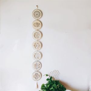 Decorative Objects Figurines Chakra Healing Wall Art Decoration 7 Rings Wooden Home Wall Hanging Decor Wood Plate Pendant Ornament Gift 230324