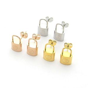 Top Quality Lock Pendant Women Designer Studs Titanium Steel Lover Earrings Gold Silver Rose Colors Hoop For Fashion Jewelry