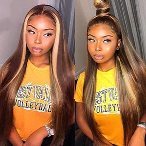 Braziian Human Hair P4/27 Piano Color 13X4 Lace Front Wig Silky Straight 10-32inch Peruvian Indian Wigs