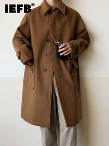 Herr ullblandningar IEFB Windbreaker Double Faced Tweed Mid Long Autumn Thicked Korean Fashion British Teenager Woolen Coat 9y8435 230325