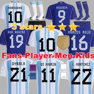 アルゼンチンのサッカージャージ3星タイ染料シャツバージョン22 23 Di Maria Dybala Lo Celso Maradona De Paul Football Shirt Men Mense