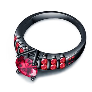Luxury Pumk Brilliant Large Red Diamond Wedding Black Ring Set For Women Engagement Party Band 18K Gold Filled Eternity Jewelry Zirconia Storlek 6 7 8 9