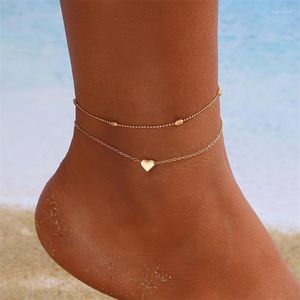 Cavigliere cuore minimalista doppio strato per le donne sandali all'uncinetto a piedi nudi piede gioielli fascino estate spiaggia partito cavigliera all'ingrosso