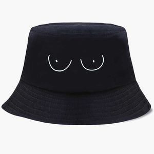 Szerokie brzegowe czapki śmieszne cycki piersi Drukuj Bob Bucket Hats Summer Mens Panama Kobiet Fisherman Hat Cotton Blk Caps Hip Hop Beh Cap P230311