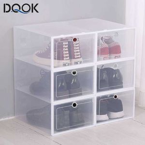 Förvaringslådor BINS 6 Pack Transparent Shoe Box Shoes Arrangörer förtjockad fällbar dammtät lagringslåda Stackbar kombinerad skoskåpsförsäljning P230324