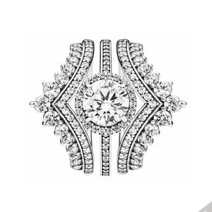 Princess Wishbone Rings Set for Pandora Authentic Sterling Silver Wedding designer Jewelry For Women Girlfriend CZ Diamond Love Ring with Original BOX