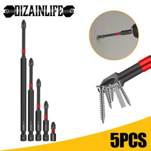 5pcs Cross magnéticas PH2 Conjunto de bits de impacto na cabeça da cabeça da cabeça da chave de fenda Anti-slip parafunda Ferramentas de broca de mão