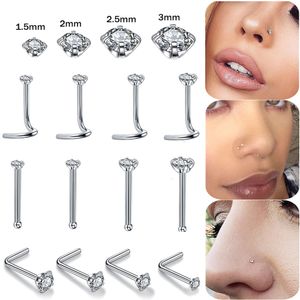 Nose Rings Studs 15225m Bone Piercing Nostril s CZ for Women Ring Prong Zircon Jewelry 230325