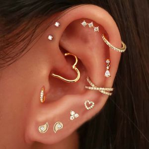 Nose Rings Studs Tragus Piercing Hoop Earring for Women Heart Daith Helix Lobe Zircon Cartilage Pierced Conch Ear Clip Jewelry 230325