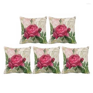 Cuscino 5X Fodera decorativa per divano decorativo in lino vintage floreale/fiore (fiore di rosa)