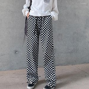 Women's Pants All-match Plaid Wide Leg Women Trousers Casual Fashion Loose Stright Drawstring Basic Spring Autumn