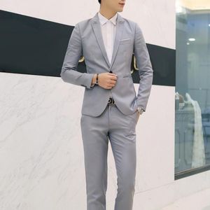 Men's Suits 2Pcs Fashion Men Solid Color Lapel Button Long Sleeve Slim Blazer Suit Pants For Wedding Office Meeting Male Clothing