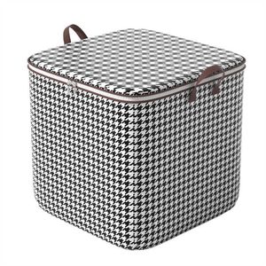 Storage Boxes Bins Houndstooth Clothes Quilt Bins Container Organizers with Handle Fabric Storage Boxes with Lids for Bedroom Closet Wardrobe P230324
