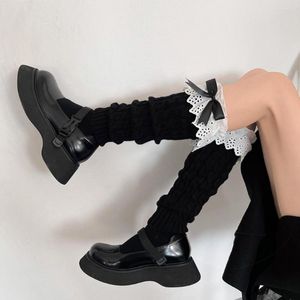 Kvinnors strumpor lolita fast färgben ärmar JK HARAjuKU Style Bow Foot Cover Sweet Sweet Fairy Sticked Spets Boots