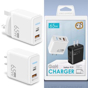 GaN 65W Gallium Nitride USB Charger PD SMART FAST LADDING FÖR LAPPTOPLEGE -LADDNINGSHEAD QC3.0 Universal Snabbladdning Adapter Strömförsörjning med låda med låda