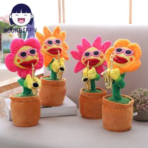 Electronic Plush Toys Electric Sunflower Stuffed Plush Doll 80 Songs USB Saxophone Dancing Singing Sunflower Toys Funny Children Toy Gift 230325