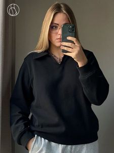 Kvinnors luvtröjor tröjor dushu pullover tröja svart v hals lösa tröjor lång ärm varm tjock allt match beige casual tops 230325