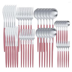 Servis uppsättningar rosa silverbestick set 48 st rostfritt stål gaffel gafflar skedar dessert kniv kök komplett bestick