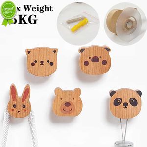 New Wooden Cute Animal Coat Hook Solid Wood Rack Clothes Key Decoration Hook Wall Living Room Door Storage Rack Adhesive/Punching