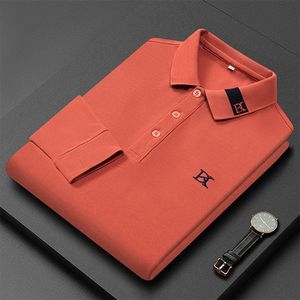 Erkekler Polos Sonbahar Bahar Pamuk Erkekler Polo Gömlek Uzun Kollu Dönüş Yaka Erkekler T-Shirts İşlemeli Katı İş Akıllı Sıradan Erkekler Tops 230325