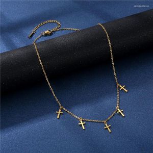 Anhänger Halsketten Einzigartige Femme Metall Gold Farbe Jesus Kreuz Halskette Edelstahl Kette Für Männer Frauen Hip Hop Schmuck