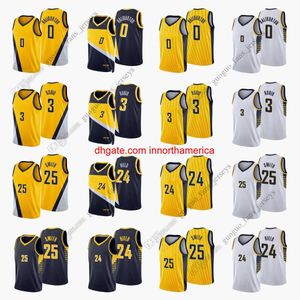 Niestandardowe zszyte 2022 Koszulki koszykówki NOWOŚĆ NOWOŚCI JAMES BUDDY 24 Hield Ricky 3 Rubio Jalen 25 Smith Tyrese 0 Haliburton White Black Jersey Size S-XXL