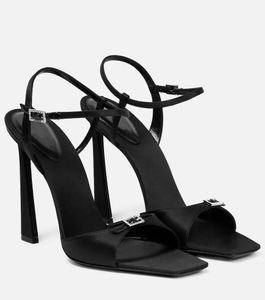 デザイナーサンダルの女性の靴高級会場クリスタル装飾サンダルサテンオープントゥハイヒール EU35-39 ボックスドレスパーティー付き