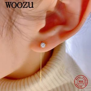 Stud Woozu 925 Sterling Silver Unique Minimalist Fashion Korean Link Chain Tassel Earrings for Women Wedding Plated 14k Gold Jewelry 230325