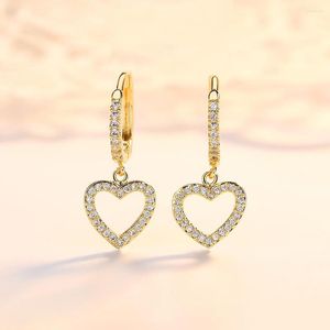 Hoop Earrings Cute Female Small Crystal Heart Gold Silver-Color Wedding Circle Jewelry Double For Women Girl