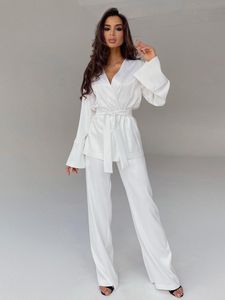 Women's Sleepwear Solid Color Pajamas For Women Robe Sets Full Sleeves Women's Home Clothes Trouser Suits Satin Nightgowns Spring Loungewear 230325