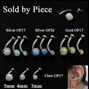 Stud Earrings 1Piece Opal And CZ Gem Ear Tragus Cartilage Earring Eyebrow RingBody Piercing Jewelry With Internally Thread 16g