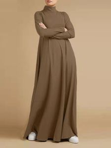 Roupas étnicas vestidos muçulmanos abayas para mulheres vestido sólido maxi vestido sólido feminino gola alta feminino