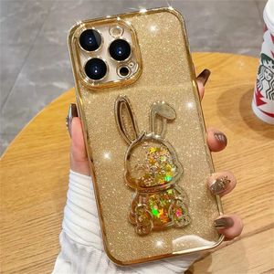 İPhone 14 Pro Vasası için Gold Tavşan Quicksand Glitter Bling Bling İPhone 13 14 12 11 Pro Max kasa Yumuşak Koruma Kapağı