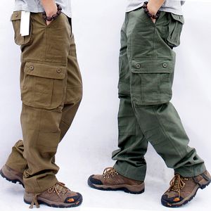 Mäns byxor Herrlastbyxor Casual Multi Pockets Militära Tactical Pants Man Outwear Löst raka slacks långa byxor plus storlek 44 230325