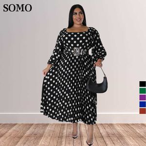 Plus Size Dresses Somo Autumn Poka Dot Print Long Sleeve Women Elegant Square Collar Dress Wholesale Dropshipping 230307